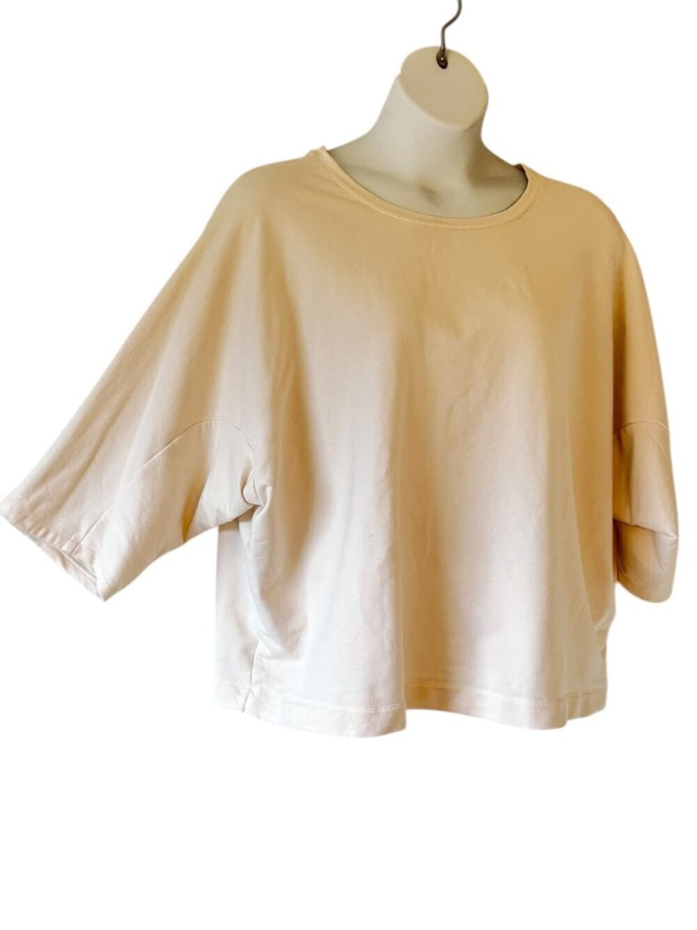 H by Halston Dolman Sleeve Cotton Knit Boxy Top Oversized Ivory Round Neck  1X